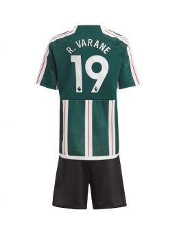 Billige Manchester United Raphael Varane #19 Bortedraktsett Barn 2023-24 Kortermet (+ Korte bukser)